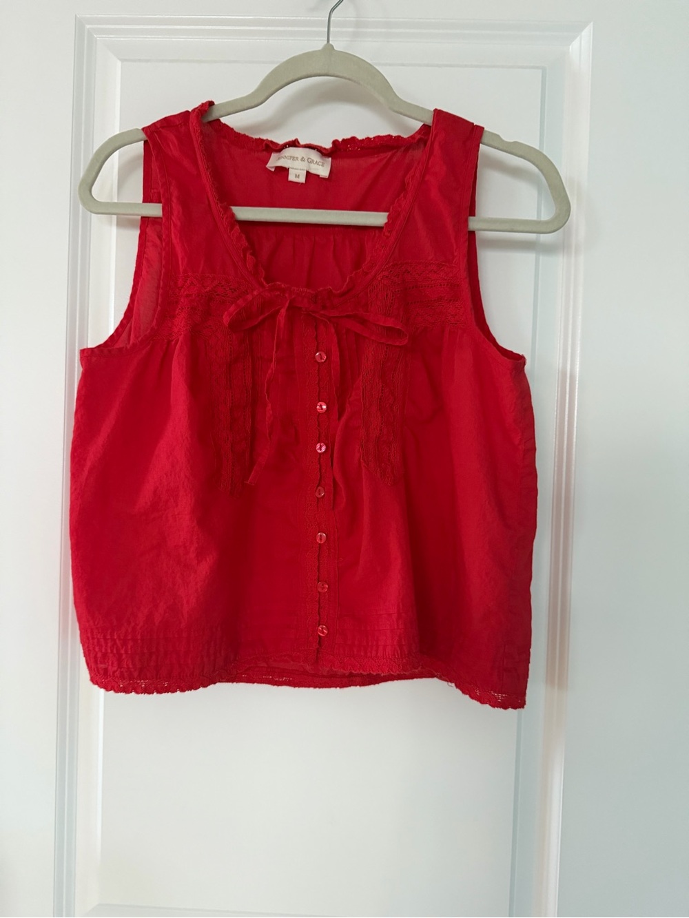 Jennifer & Grace Red Sleeveless Button-Front Peasant Blouse